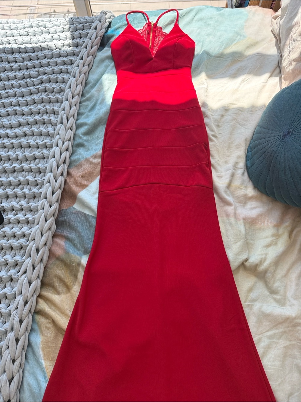 Emerald Sundae Red Lace-Accent Maxi Dress